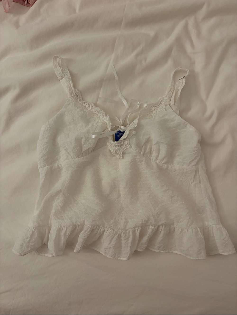 Women's White Lace-Trim Ruffle Hem Cami